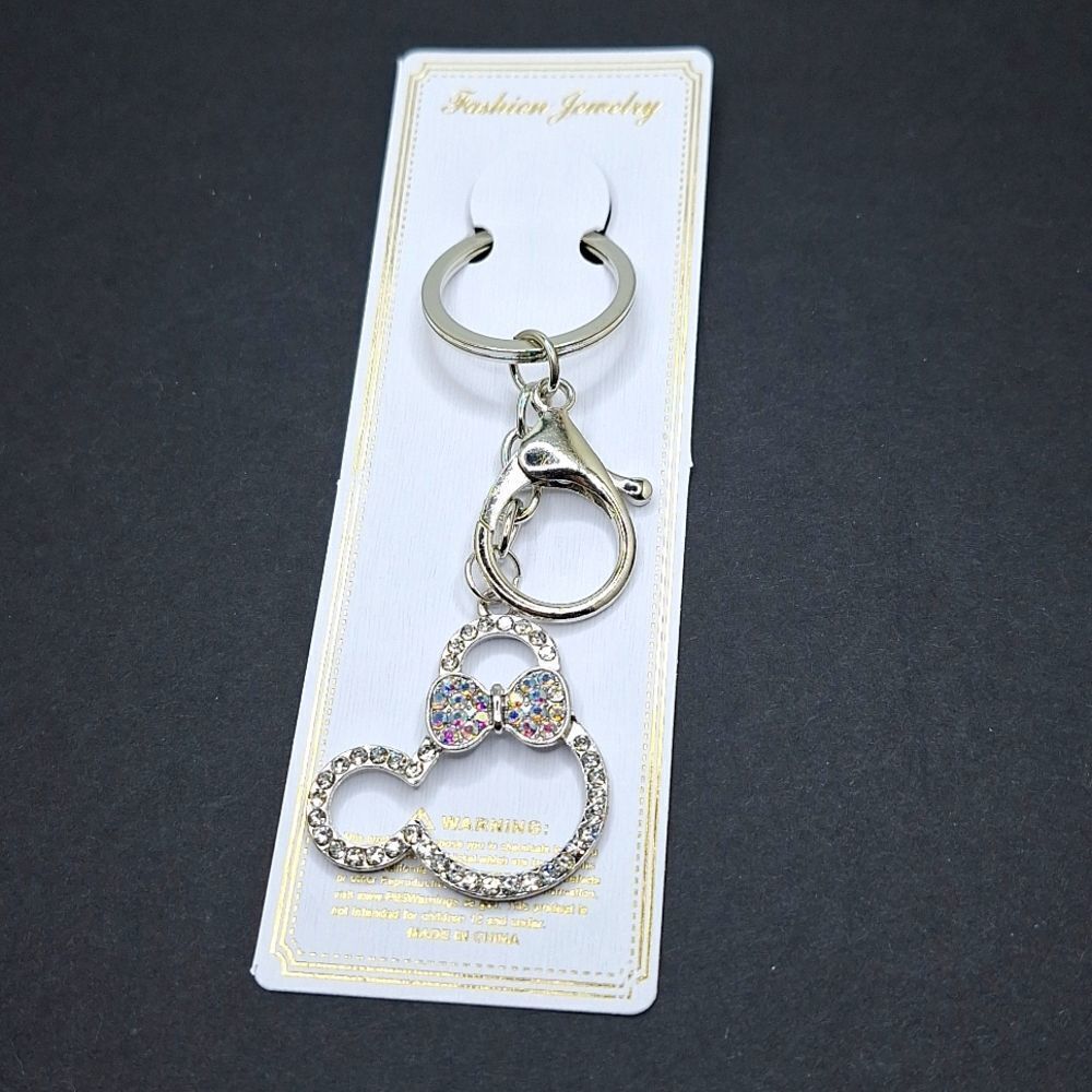 Silver Rhinestone Minnie Mouse keychain bag charm…